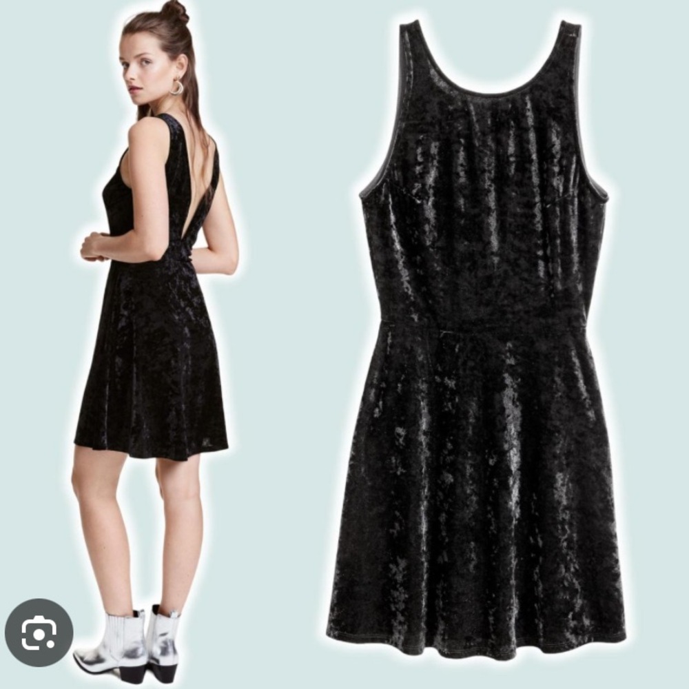 Divided Crushed Velvet Black Mini Dress, Size 4